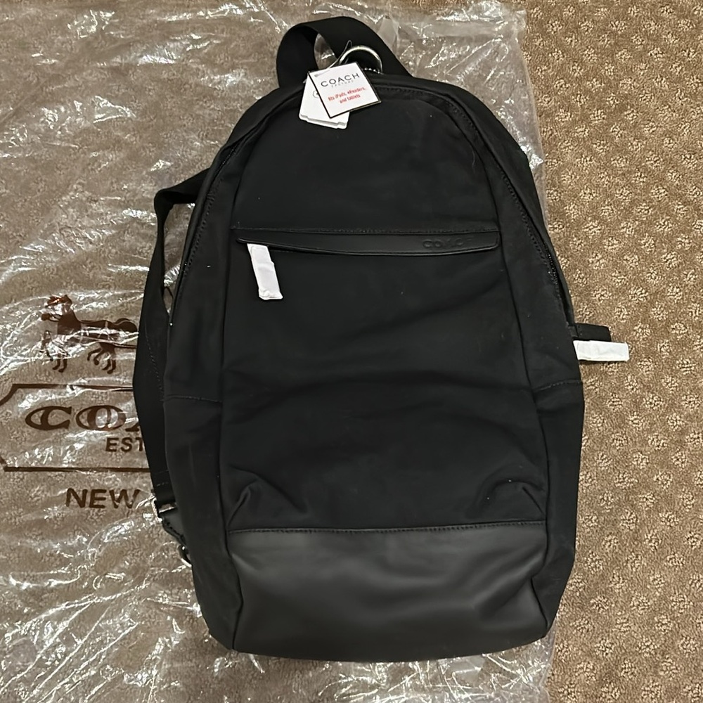 NWT Coach “CCV Utility Pack” Back Pack Black Genuine Leather & Canvas 19X12 - Picture 2 of 15
